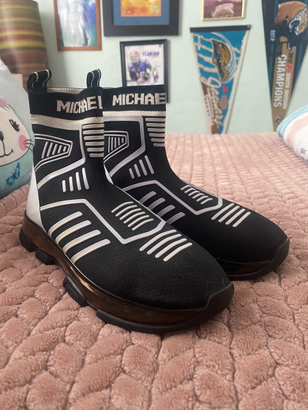 Michaels Black and White Knit Slip-On Sock Sneakers for Men